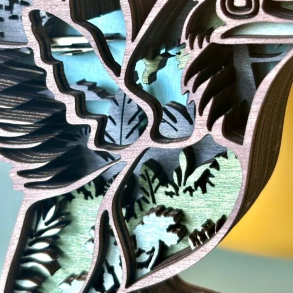 Tropical Hummingbird Bird Wood Wooden 3D Diorama Sculpture Figure Wall Decor New - Picture 3 of 6